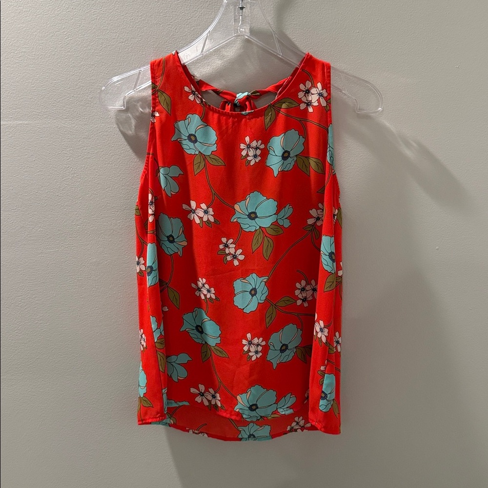 W5 Orange Floral Sleeveless Top Loose Fit Ties Upper Back Lightweight S